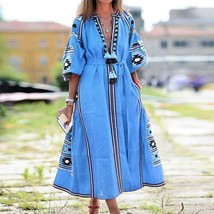 Autumn French Style Women Casual Dress Kaftan Print Large Swing A-line Maxi Vest - £112.46 GBP