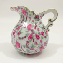 Small Ceramic Porcelain Creamer 3.5x3.75 inches Pink Floral - $12.86