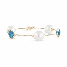 ANGARA South Sea Pearl &amp; Oval London Blue Topaz Bracelet in 14K Solid Gold - £879.79 GBP