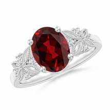 ANGARA Vintage Style Oval Garnet Ring with Diamonds for Women in 14K Solid Gold - £1,033.15 GBP
