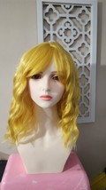 Sallcks Yellow Short Curly Wavy Bob Wig with Bangs Yellow Synthetic Lot 1890T - £11.57 GBP