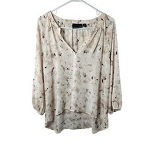 Cynthia Rowley Women&#39;s Sheer Blouse V Neck Large Pinks Gathered 3/4 Sleeves - $19.99