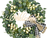 Eucalyptus Wreaths for Front Door, 20&#39;&#39; Green Outdoor Christmas Wreath w... - £30.43 GBP