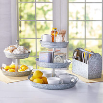 2 or 3 Tier Serving Tray or Utensil Caddy Galvanized Country METAL KITCHEN Stand - £21.68 GBP+