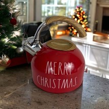 Rae Dunn &quot;Merry Christmas&quot; Red Tea Kettle 2.5 Quart White Brown Christmas NEW - £34.66 GBP