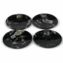 736g, 4pcs, 4.7&quot;x3.8&quot; Small Black Fossils Ammonite Orthoceras Bowl Oval Ring,B88 - £48.11 GBP
