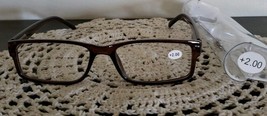 Brown Plastic Framed ~ Spring Hinged ~ Reading Glasses w/Clear Case ~ +2.00 ~L9B - £11.95 GBP