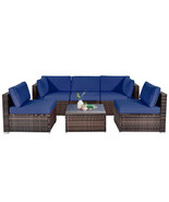 6 Pieces Patio Rattan Furniture Set with Cushions and Glass Coffee Table... - $16,048.58 MXN