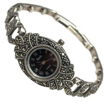 Ladies Sterling Silver 925 &amp; Marcasite Wristwatch, Nice, Needs Battery 7.5” - £103.22 GBP