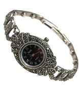 Ladies Sterling Silver 925 &amp; Marcasite Wristwatch, Nice, Needs Battery 7.5” - $132.30