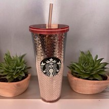 Starbucks 2017 Tumbler Cold Cup Iridescent Pink Rose Sequin 24oz - $49.49