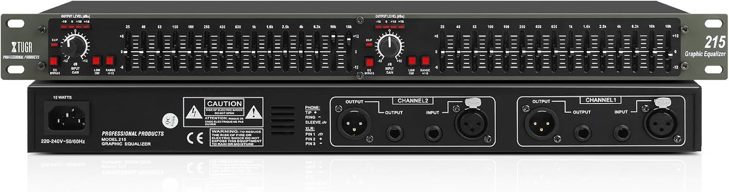 Xtuga Audio Equalizer 15 Band Dual Channel Audio Equalizer Rack Mount 2 ... - $116.99