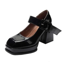 Black Punk Chunky Heel Designer Platform Mary Janes Shoes Women Patent Leather S - £63.94 GBP