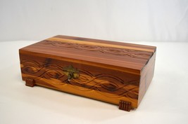 Cedar Wood Trinket Box Jewelry Storage Wave Braid Pattern Carved Footed Vtg - £23.02 GBP