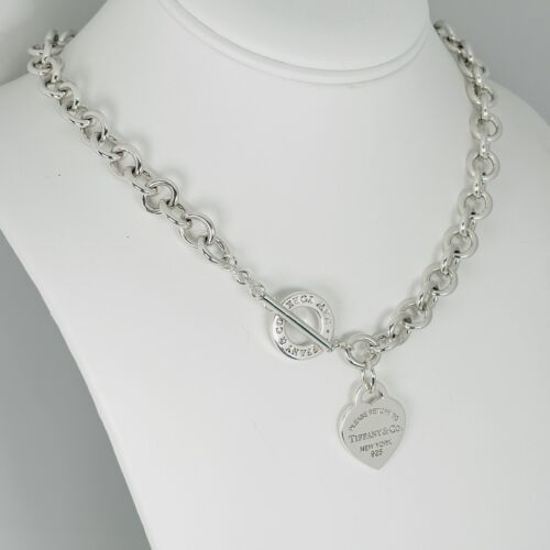 Primary image for 20" Please Return to Tiffany Heart Tag Toggle Necklace Plus Size Curvy Version
