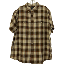 G.H. Bass &amp; Co. Shirt Mens 2XL Brown Tan Plaid Button Up Short Sleeve Po... - $12.16