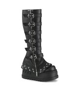 DEMONIA STOMP-223  Women&#39;s Black Wedge Platform Studs Buckles Black Knee... - $1,597.44 MXN