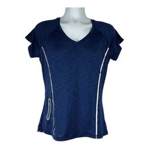 Reebok Womens Blue Short Sleeve Athletic V-Neck Top With Zip Pocket Large - $427.62 MXN