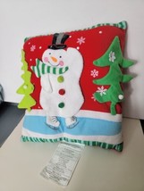 Vintage Christmas Pillow 13&quot; x 13&quot; Skating Snowman on Pond Trees Holiday... - £12.37 GBP