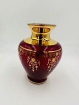 Murano Vase Glass Red Gold Trim Gilding Overlay Late 20th Century Bud - £65.94 GBP