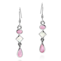Elegant Geometric Shapes Pink and White Seashell Sterling Silver Dangle Earrings - £13.92 GBP