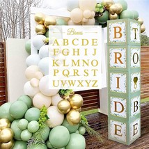101 Pc Greenery Bridal Shower Decorations Balloon Boxes Gold- Blocks With Bride  - £44.19 GBP