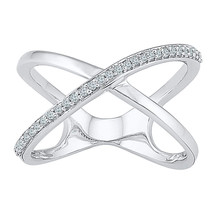 10k White Gold Womens Round Diamond Open Crossover Fashion Band Ring 1/6 Cttw - £354.35 GBP