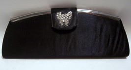 Clutch evening bag Tova Beverly Hills  Black Satin Purse.Rhinstone Butterfly. - £13.42 GBP