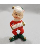Vintage Ceramic Santa Elf Playing Accordion Figurine MCM Christmas Decor 4&quot; - $174.36 MXN