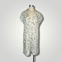Vintage Handmade 1970s Dress White Floral Mini XL Spring Short Sleeve A1019 - £34.29 GBP
