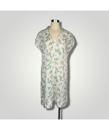 Vintage Handmade 1970s Dress White Floral Mini XL Spring Short Sleeve A1019 - £34.40 GBP