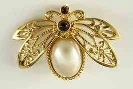 Vintage Costume Jewelry Gold Tone Faux Pearl INSECT Moth Brooch AVON - £12.58 GBP