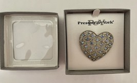 Heart Shape Preston &amp; York Pin Brooch Silver Tone Blue Rhinestones New in Box - £15.07 GBP
