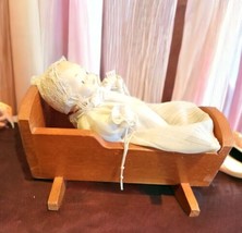 Vintage Porcelain Bisque Newborn Baby Doll in an Original Shackman Cradle - £35.22 GBP