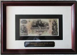 New Orleans Canal Bank Fifty Dollar Note Framed Circa 1800's - $495.00