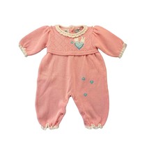 Bon Jour Pink Knit Infant Romper Bunny Hearts White Trim Size 3/6 Months Vintage - £13.18 GBP