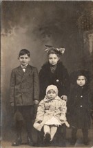 RPPC Family Portrait Children Little Girl Fur Coat Large Bow Postcard U11 - £4.44 GBP