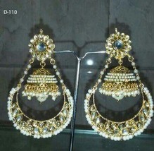 Kundan Ethnic Traditional Jewelry Bridal Wedding Set Earrings Chandbali New 427 - £29.26 GBP
