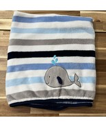 Garanimals Walmart Navy Blue White Grey Striped Whale Plush Baby Blanket... - $316.95 MXN