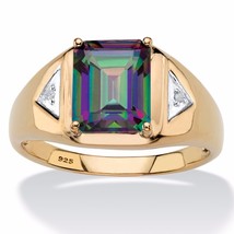 Mystic Fire Topaz Emerald Cut 18K Gold Over Sterling Silver Ring 8 9 10 11 12 13 - £279.71 GBP