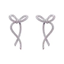Crystal Silver Color Bow Pendant Ribbon Bow Zircon Bow Earrings Korean Style Rhi - £7.55 GBP
