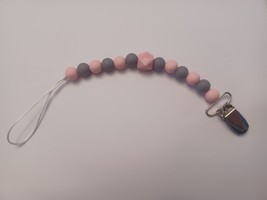 Silicone Pink / Gray Baby Pacifier Holder / Clip  - $8.99