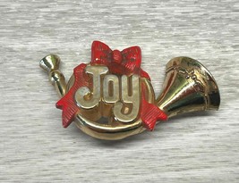 Hallmark Joy French Horn Brooch Pin Vintage 1983 Christmas Gold Tone 2 In Across - £9.37 GBP