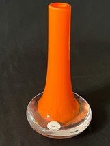 MCM Hut Princ Orange Clear Czechslovakian Art Glass Vase Signed Dennis Schaffer - £55.93 GBP