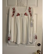 Time and Tru Womens White Floral Long Sleeve  Pullover Blouse Top Sz M  ... - £23.11 GBP