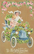 Young Blonde Girl Angel Driving Car With Woman In White DRESS-VALENTINE Postcard - £4.39 GBP