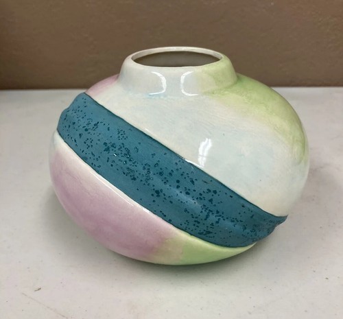 Vintage 1980’s Style Pottery 4” Vase Glossy &amp; Matte Raku Look - $19.79