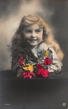 Beautiful Young GIRL-LONG Blond HAIR-COLOR DRESS-FLOWERS~ROTARY Photo Postcard - £7.72 GBP