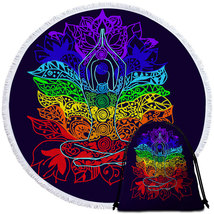 Yoga Spiritual Multi Colored Oriental Flowers Round Beach Towel - $14.90+