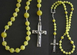 Catholic Rosary Rozenkranz Lemon Yellow Jade &amp; Sterling Silver - £107.06 GBP